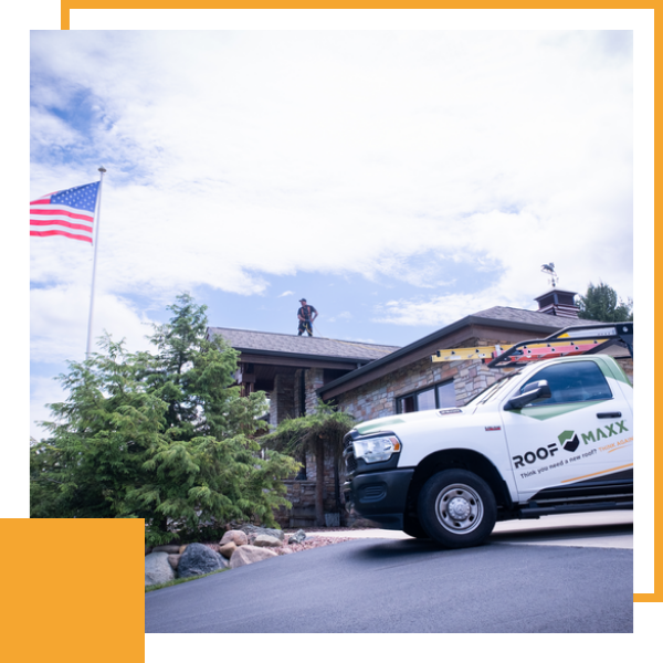 roof repair, truck, flag